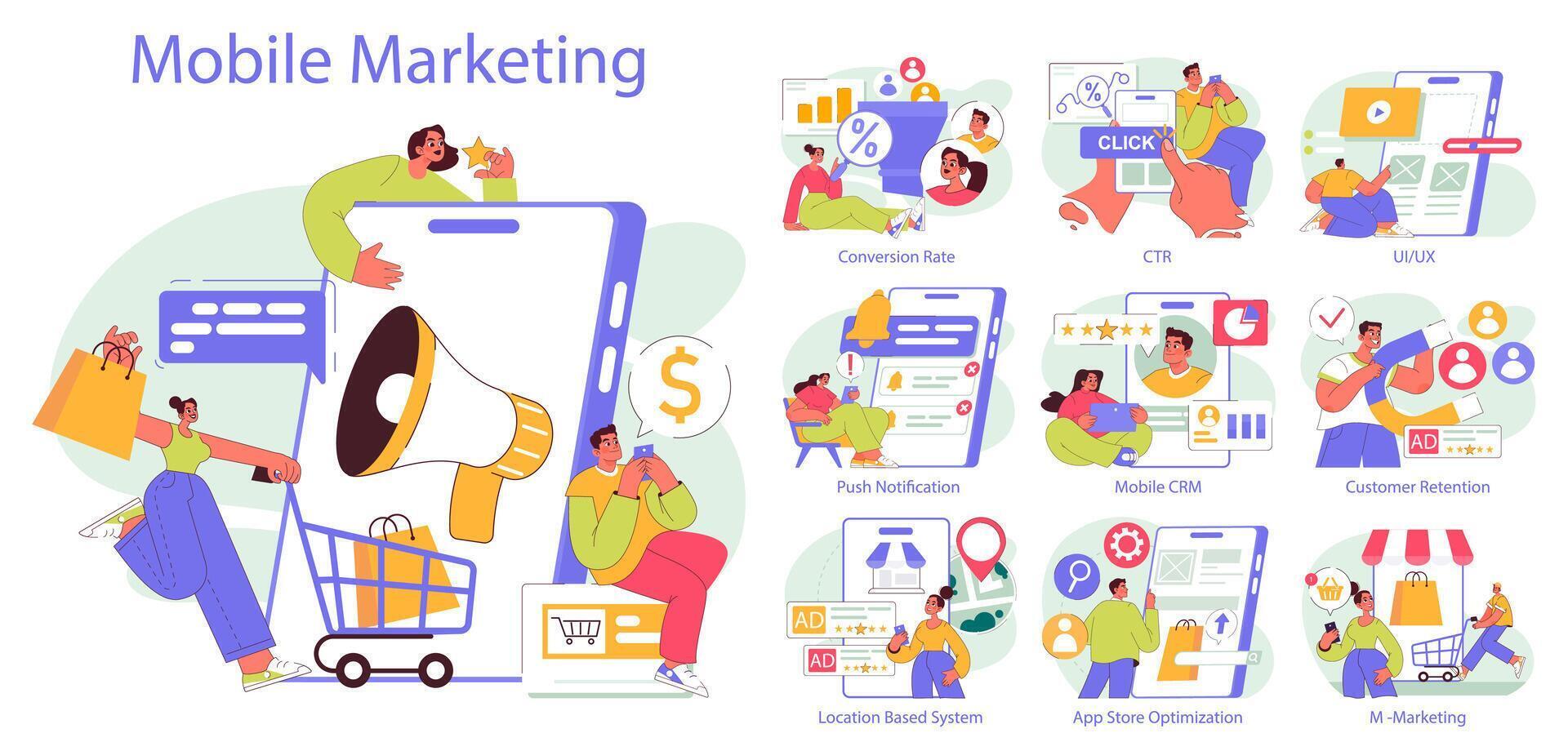 Mobile Marketing. Flat Illustration vector