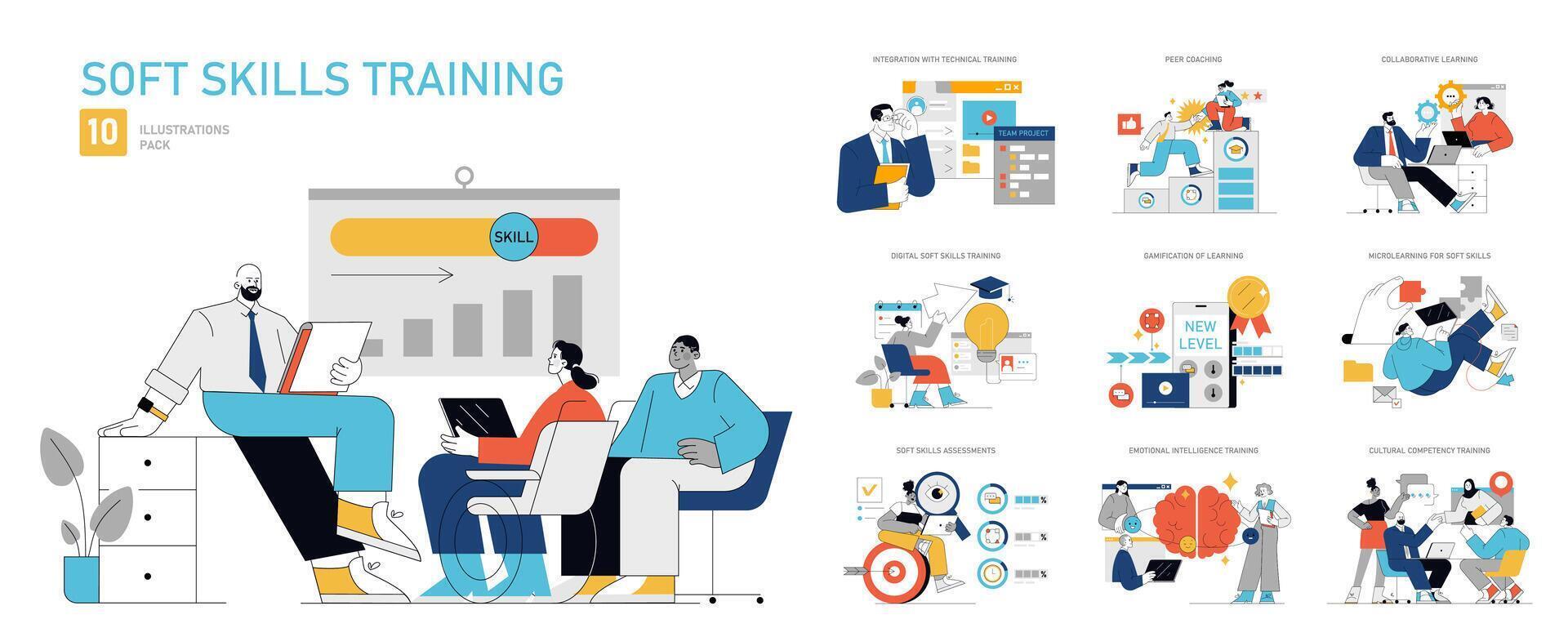 Soft Skills Training. Flat Illustration vector