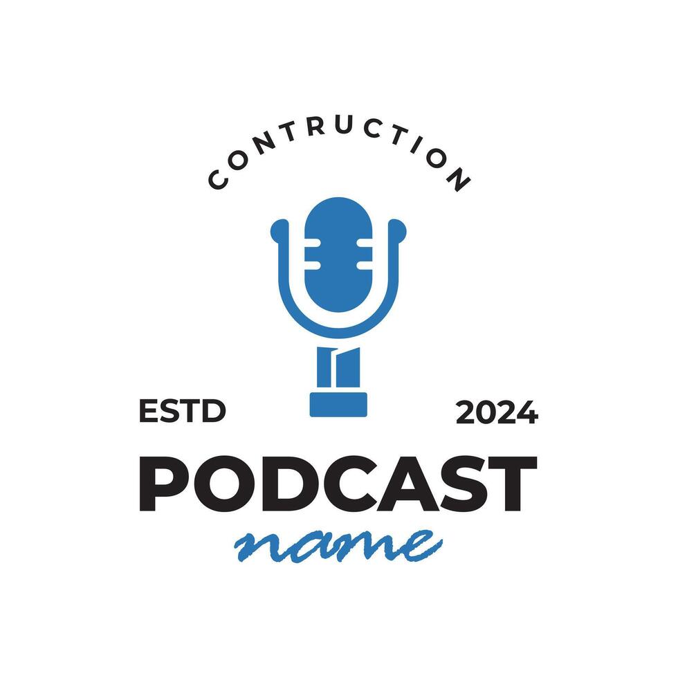 podcast construction logo, podcast logo about construction, building logo, podcast logo template vector