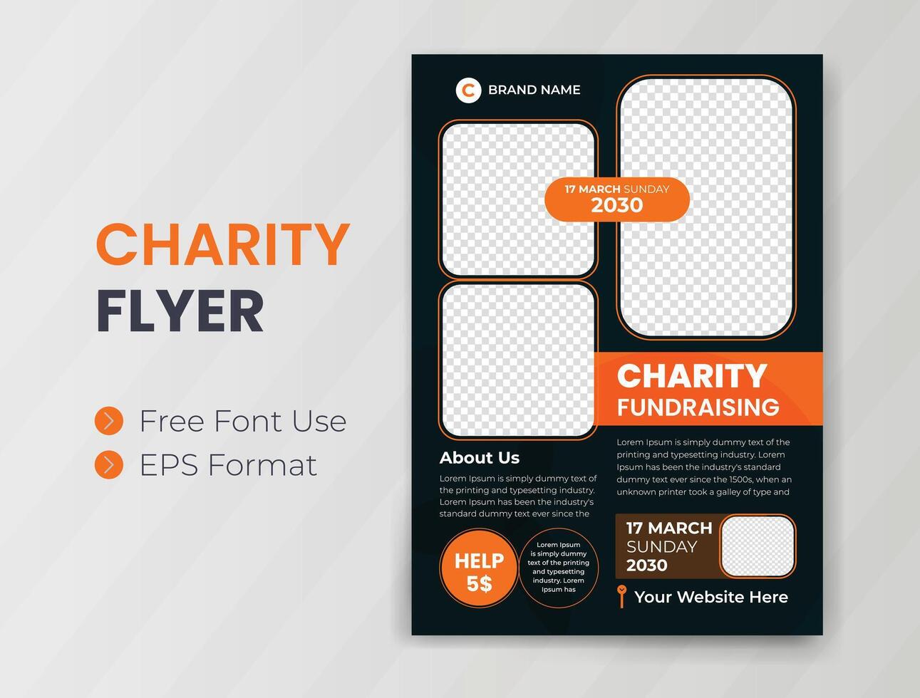 Charity Flyer design and Event Fundraising banner volunteer Donation Advertising poster template for business vector