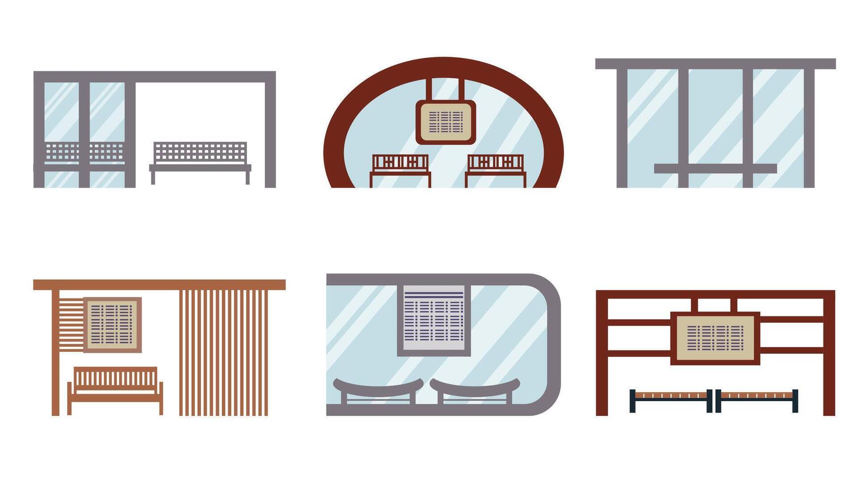 Collection of icons bus stops, elements of urban infrastructure, illustrations in flat style. vector