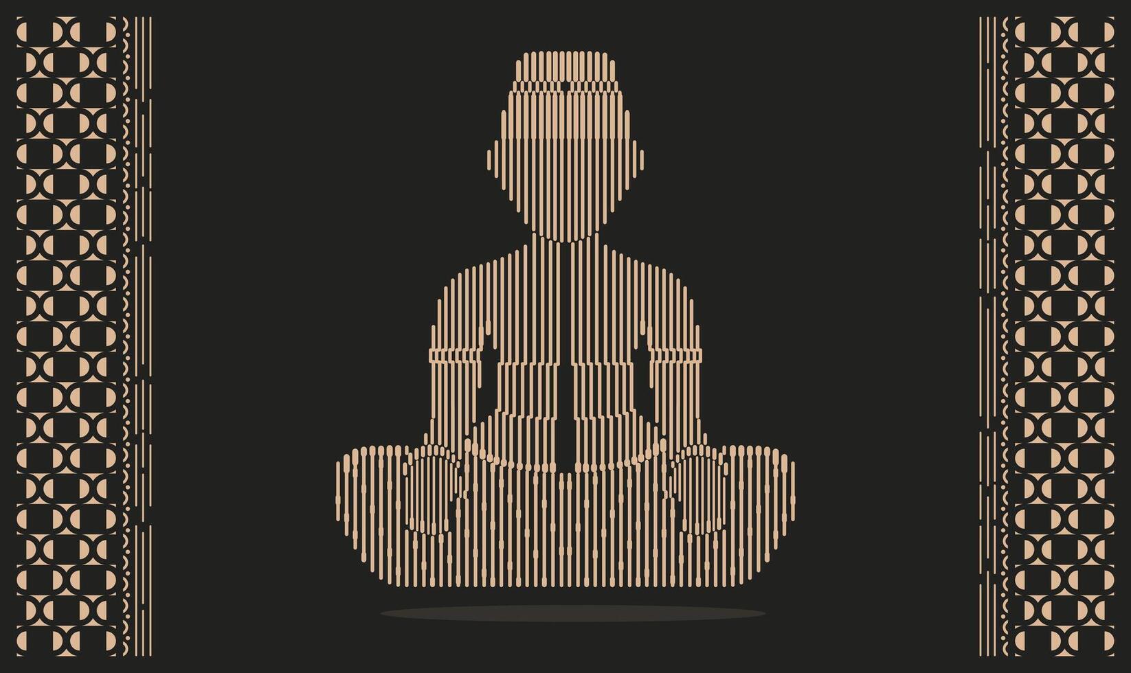 a close up of a javanese person sitting in a meditation position framed batik pattern vector