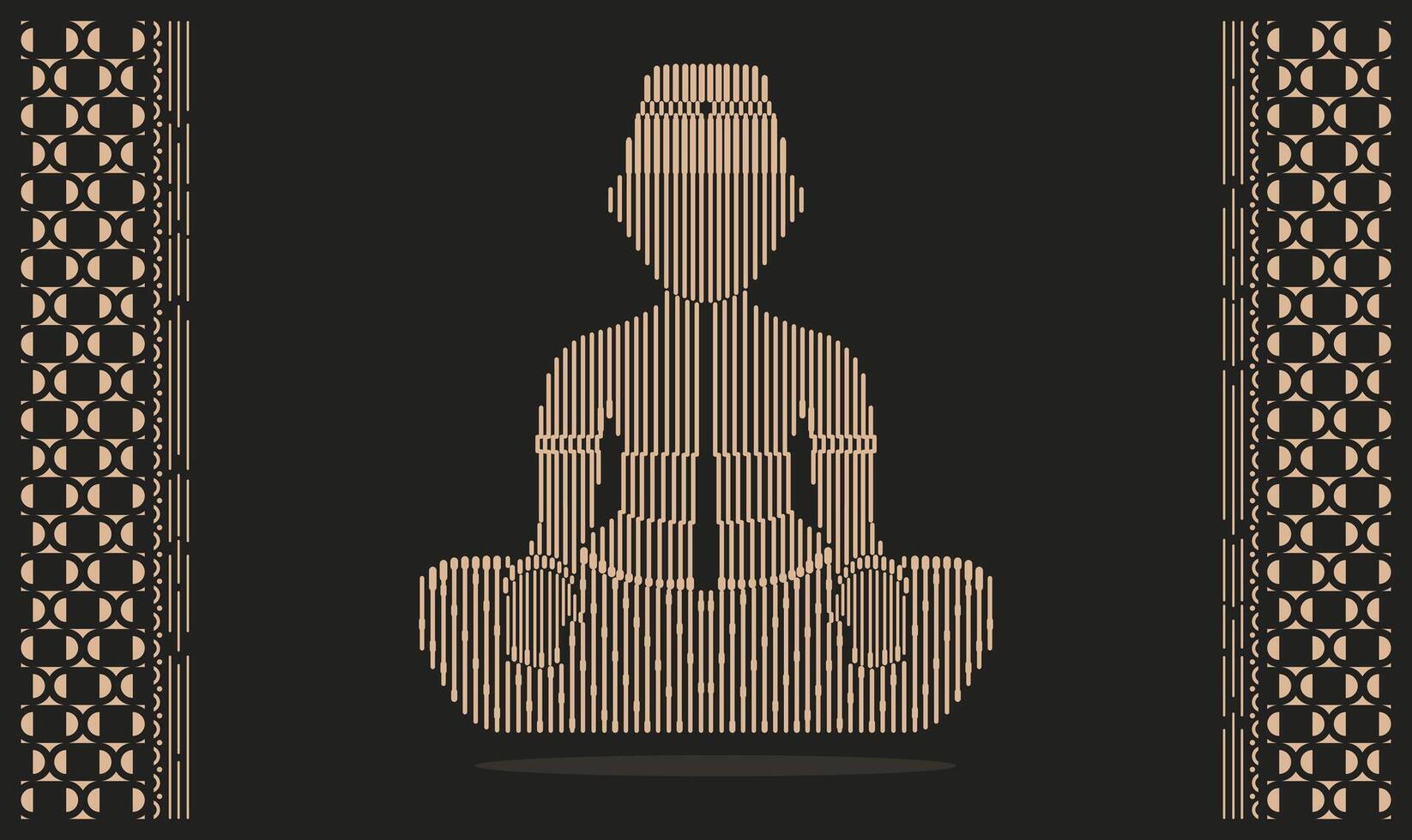 a close up of a javanese person sitting in a meditation position framed batik pattern vector