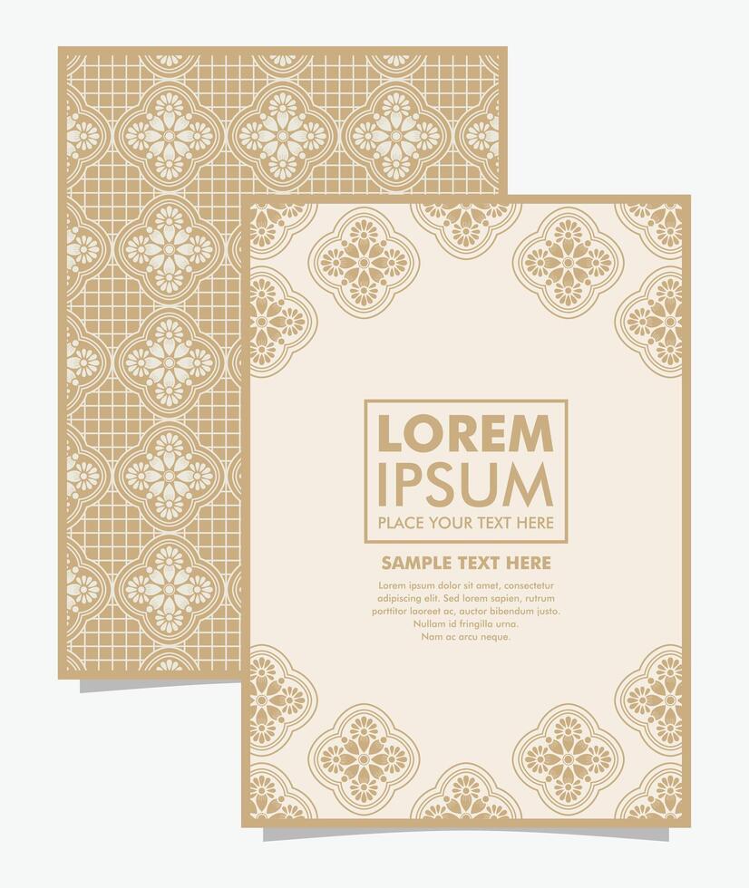 festive islamic frame template features a vibrant pattern of batik flowers in a rich gold color vector