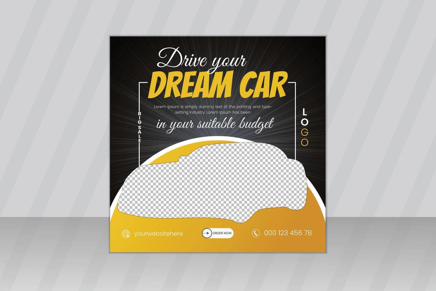 Modern car sale social media banner post or rental company square banner template, car rent web banner design vector