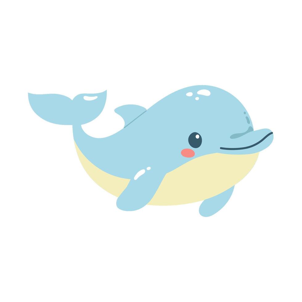Hand drawn cute dolphin. Marine life animals. Template for stickers, baby shower, greeting cards and invitation. vector