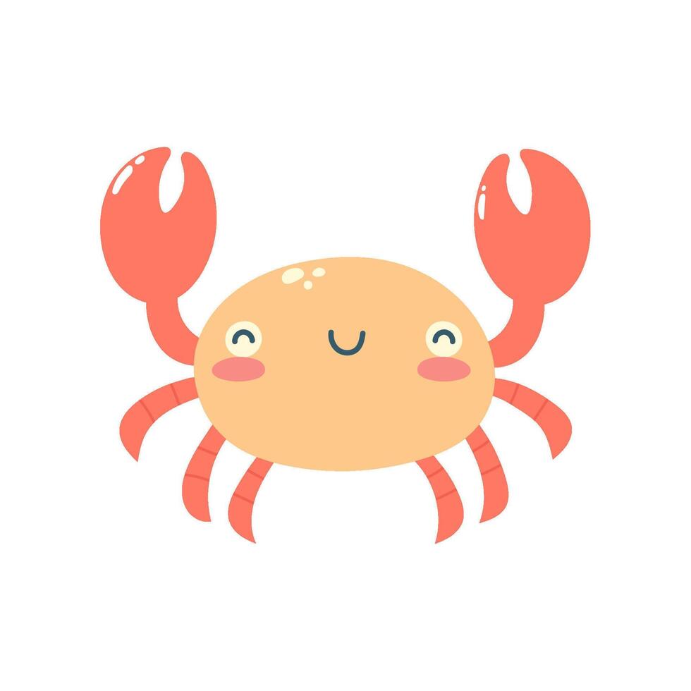 Hand drawn cute crab. Marine life animals. Template for stickers, baby shower, greeting cards and invitation. vector