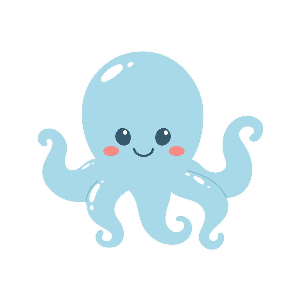 Hand drawn cute octopus. Marine life animals. Template for stickers, baby shower, greeting cards and invitation. vector