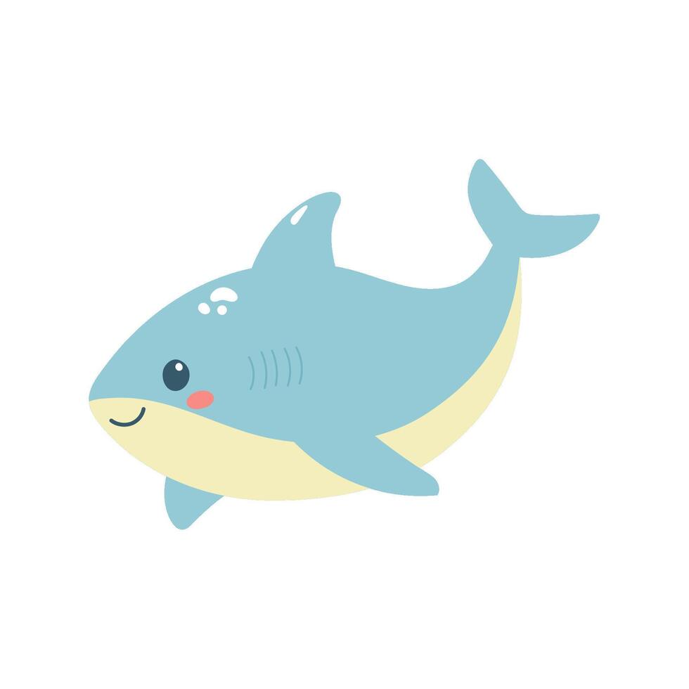 Hand drawn cute shark. Marine life animals. Template for stickers, baby shower, greeting cards and invitation. vector
