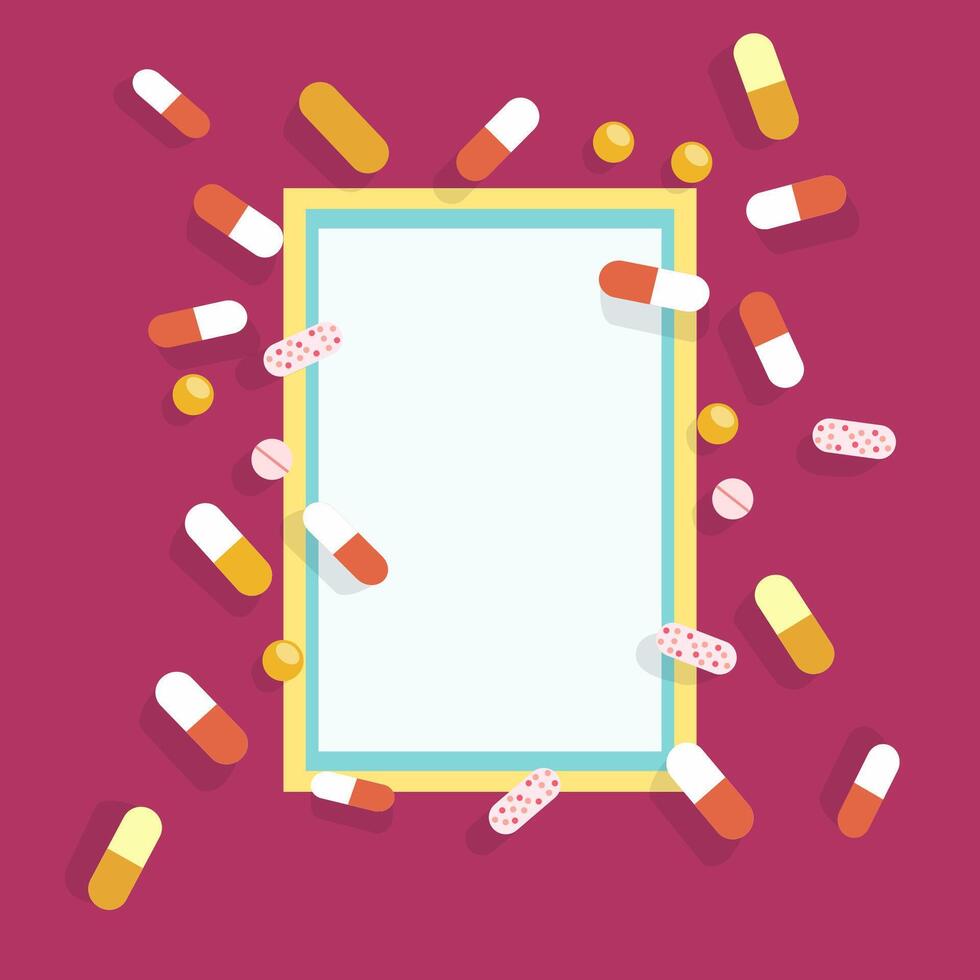 Empty Paper Frame Background with Drugs Medicine Capsule Pill vector