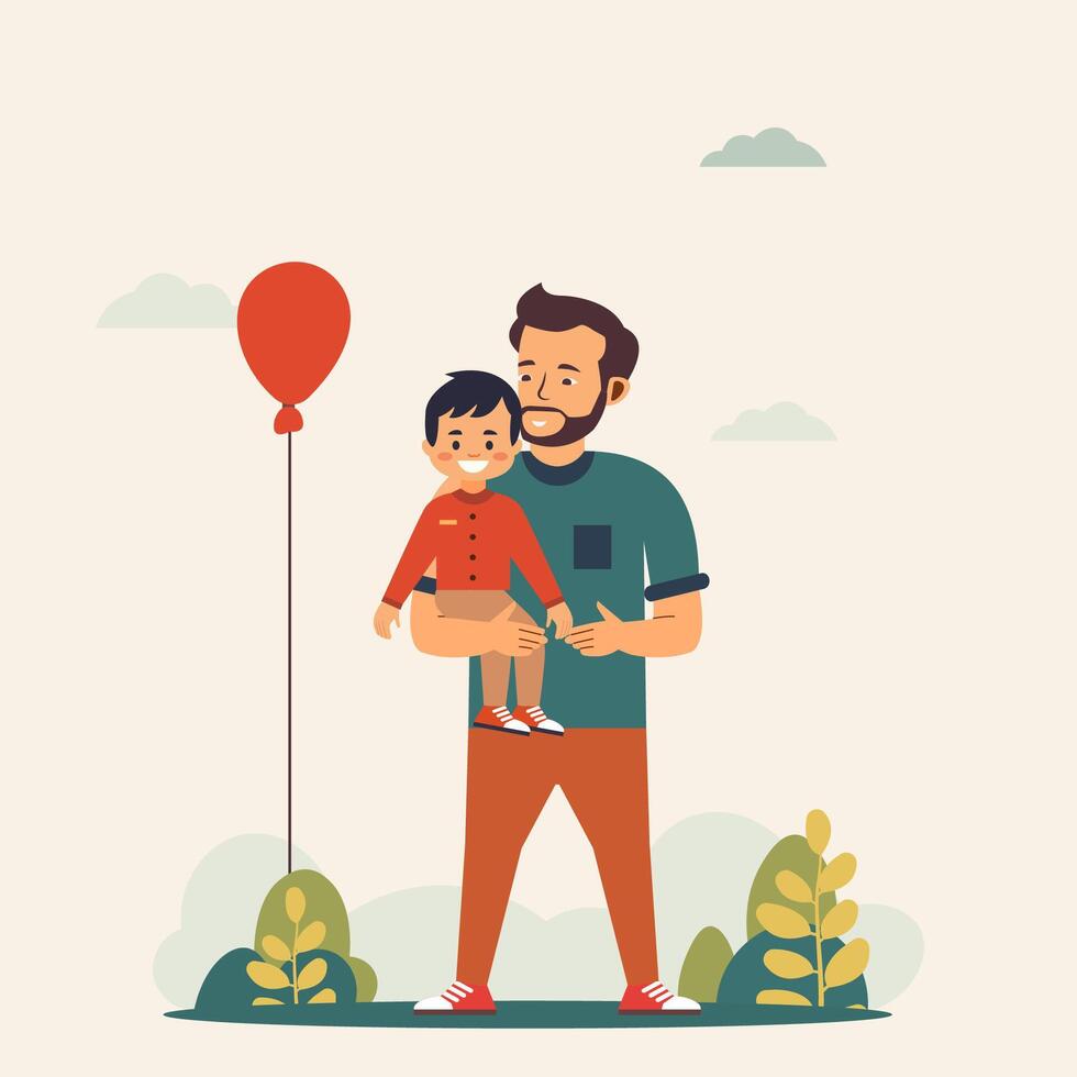 contento padre día celebracion con personaje de papá que lleva su niño con amor vector