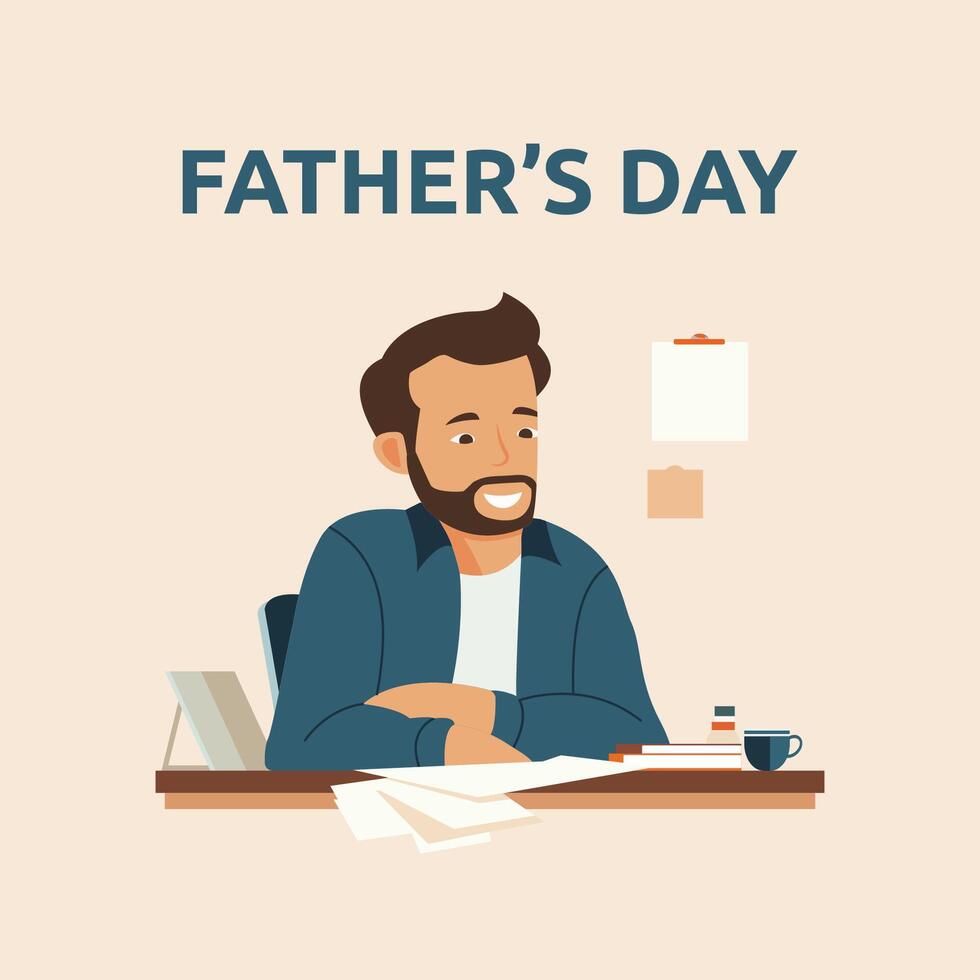 Happy Father Day Celebration with Character of Dad Working in Office for Family vector