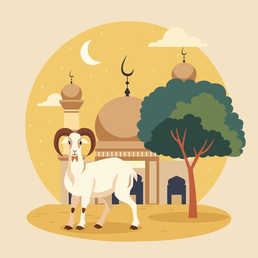 Sheep Goat Animal For Islamic Eid Al Adha Celebration in Mosque Background vector