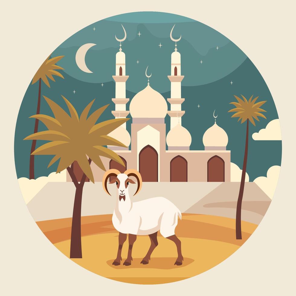 Sheep Goat Animal For Islamic Eid Al Adha Celebration in Mosque Background vector