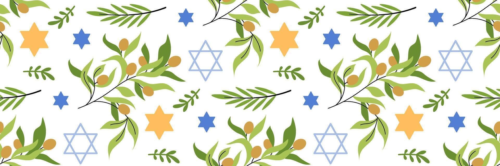 Happy Passover seamless pattern. Jewish holiday Pesach background., Star of David, olive branch. Jewish Easter celebration concept. For wallpaper, invitation. flat illustration. vector