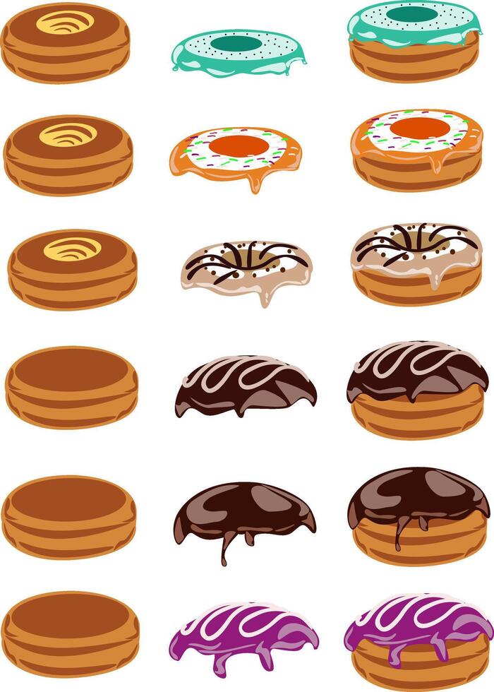 Set of donuts with different fillings. vector