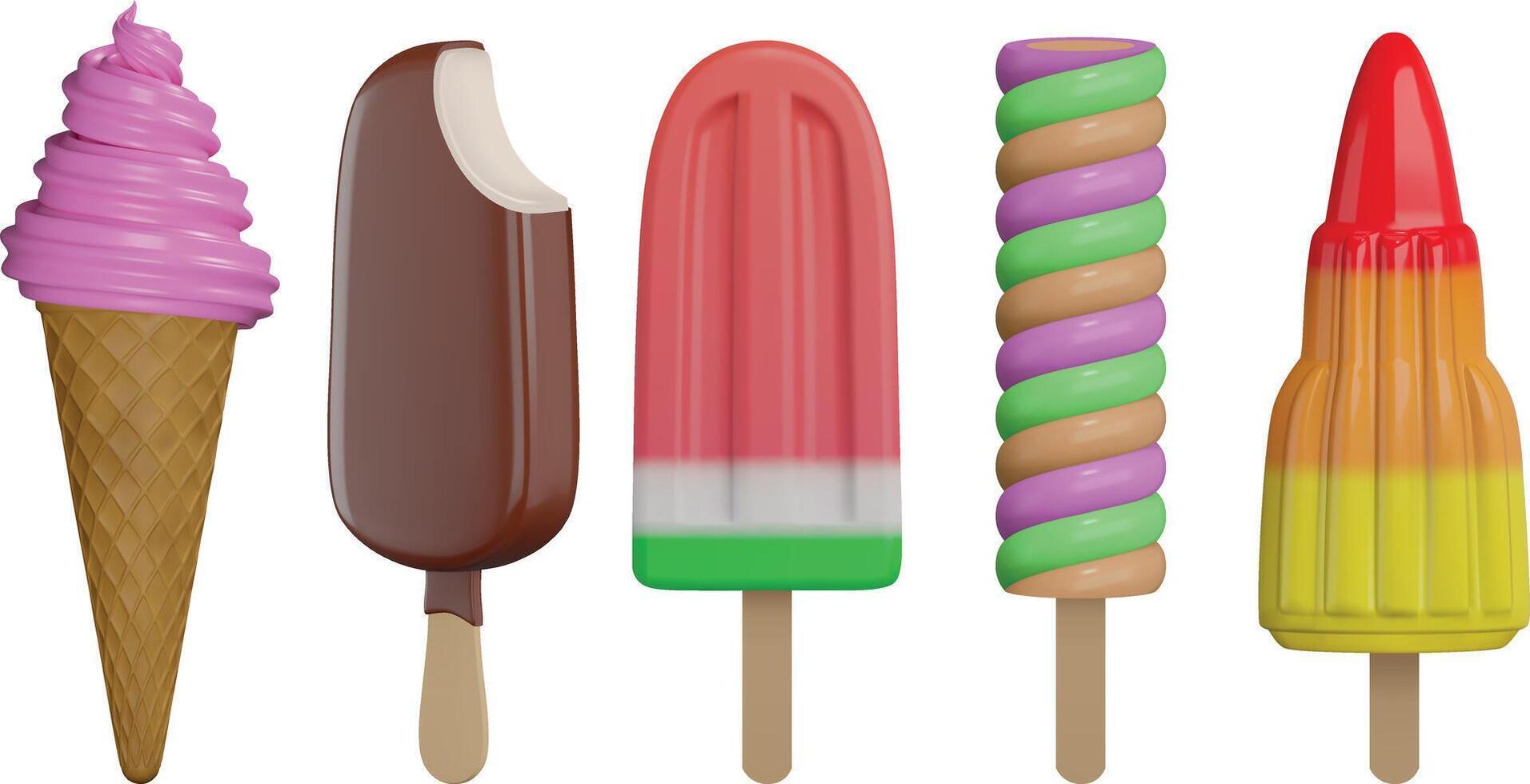 set of isolated ice cream and ice lolly. collection of ice creams vector