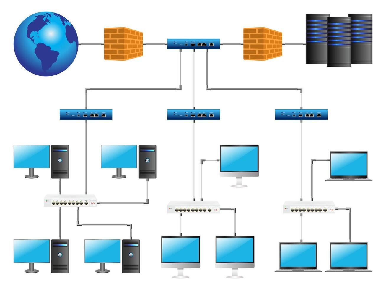 lan red 3d diagrama para negocio y tecnología concepto. pálido de computadora redes. vector