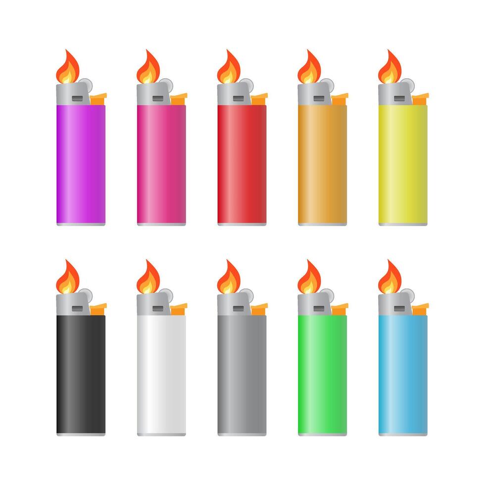 Multicolored lighters isolated on white background. vector