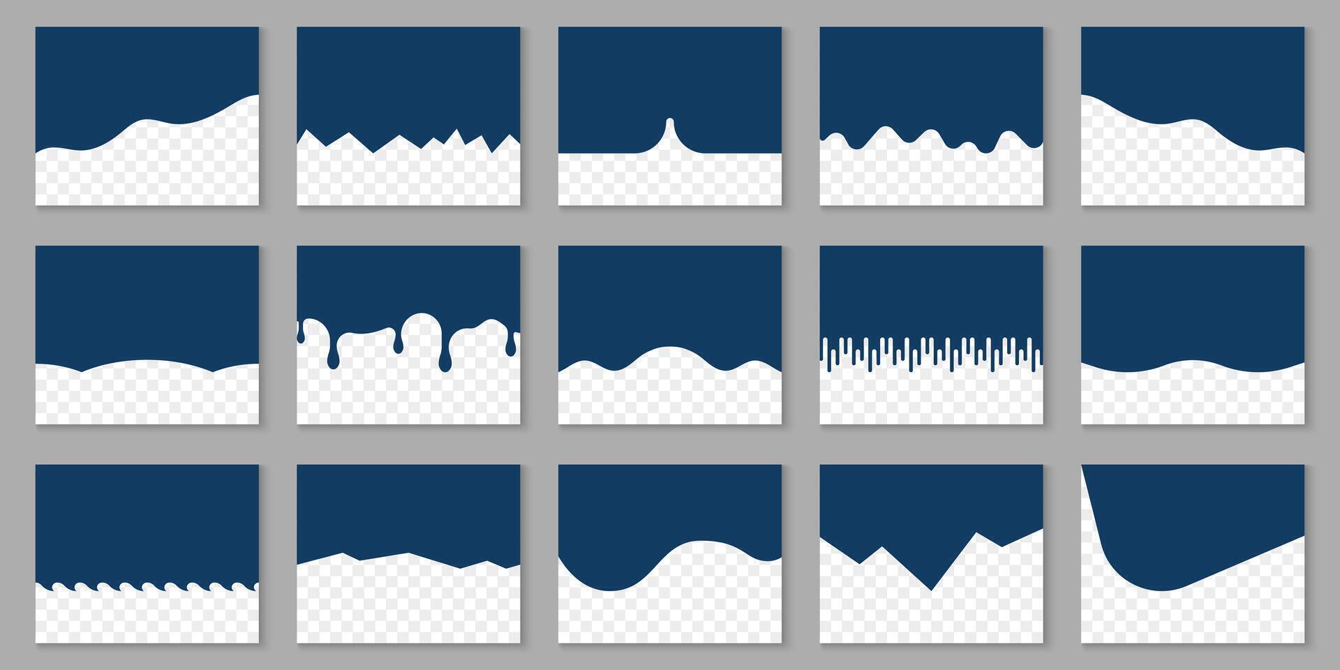 divisor forma para sitio web parte superior y página fondo colocar. separador frontera colección para póster, aplicación, bandera. curva línea, ondas, gotas. resumen forma, elemento para web página. aislado ilustración vector