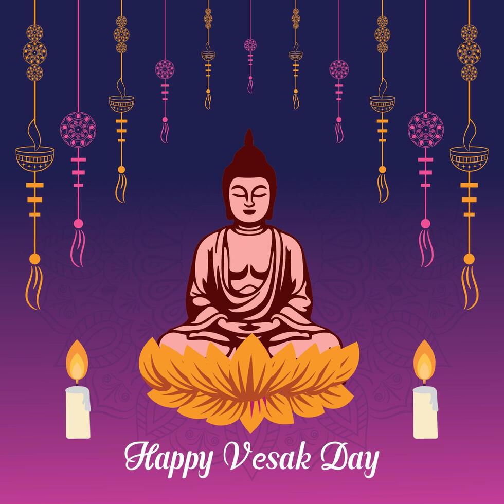 Flat vertical poster template for vesak day illustration festival celebration social media post and vesak day Banner vector