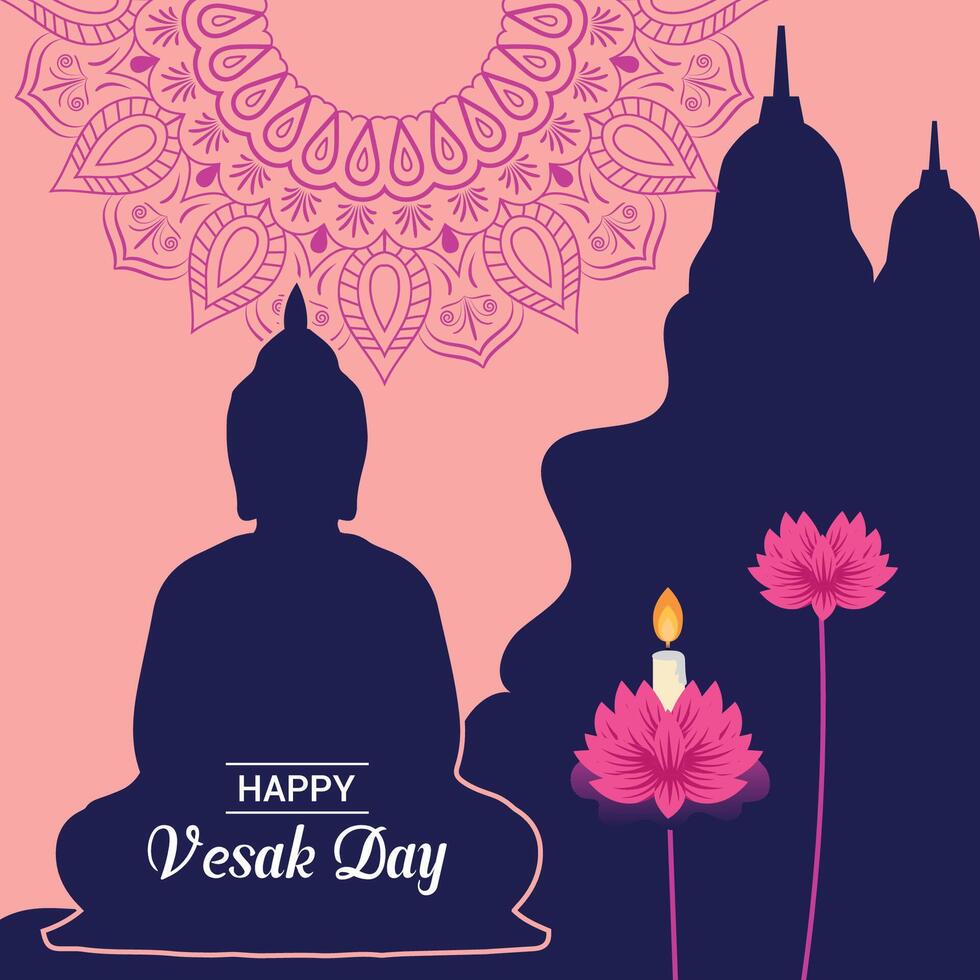 Flat vertical poster template for vesak day illustration festival celebration social media post and vesak day Banner vector