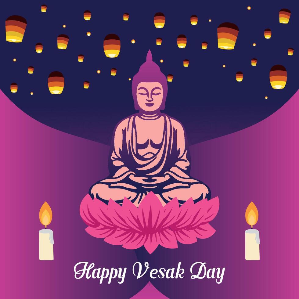 Flat vertical poster template for vesak day illustration festival celebration social media post and vesak day Banner vector