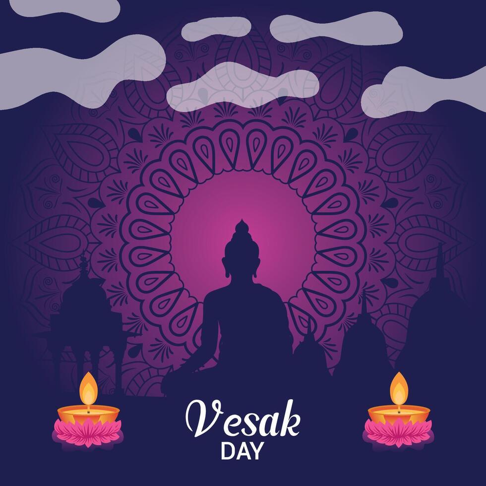 Flat vertical poster template for vesak day illustration festival celebration social media post and vesak day Banner vector