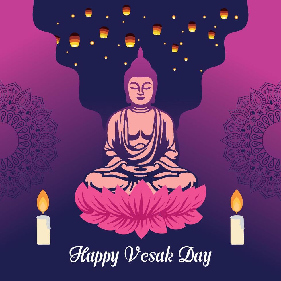 Flat vertical poster template for vesak day illustration festival celebration social media post and vesak day Banner vector