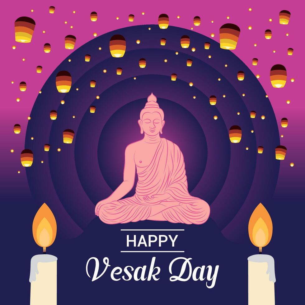 Flat vertical poster template for vesak day illustration festival celebration social media post and vesak day Banner vector
