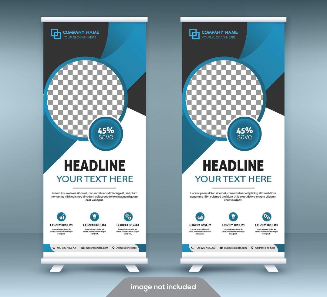 Roll up banner stand template design. Vertical banner template. Universal stand for conference, seminar, exhibitions vector