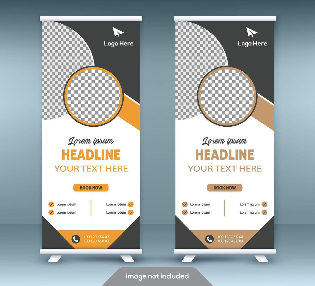 Roll up banner stand template design. Vertical banner template. Universal stand for conference, seminar, exhibitions vector