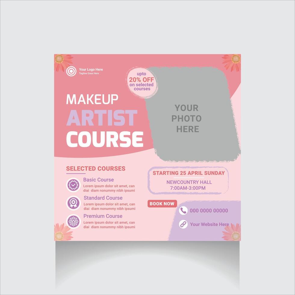Makeup artist masterclass social media post vector