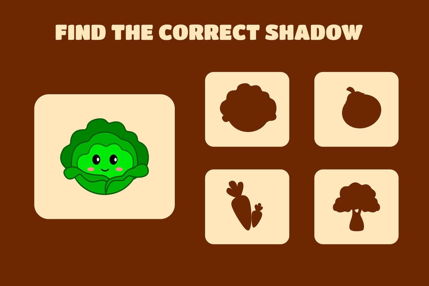 Find the correct shadow Children's educational game vegetables vector