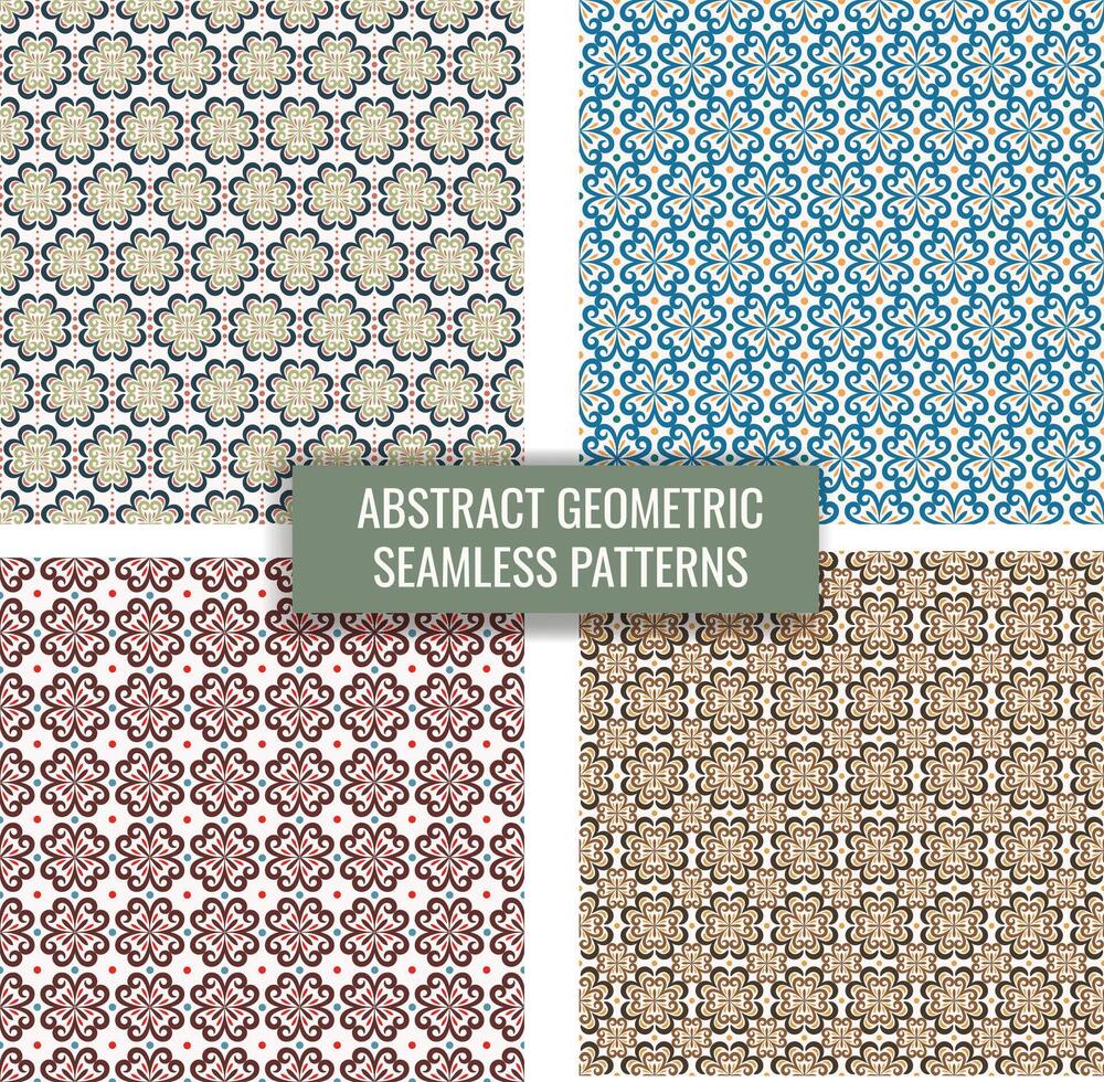 Set of geometric ornamental seamless patterns. Fabric swatches for linen, textile, silk scarfs, tiles. Colorful backgrounds vector