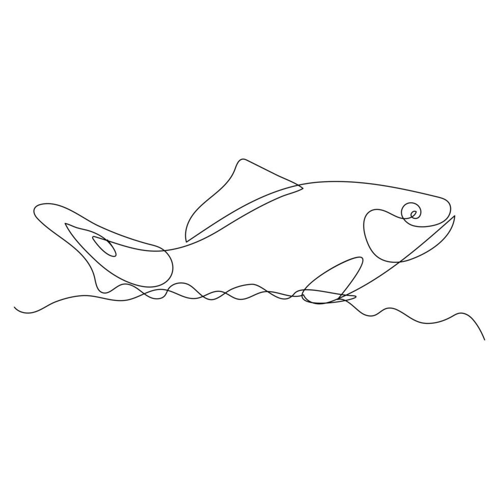 Continuous single one line drawing of fish simple clown fish International world Oceans day vector