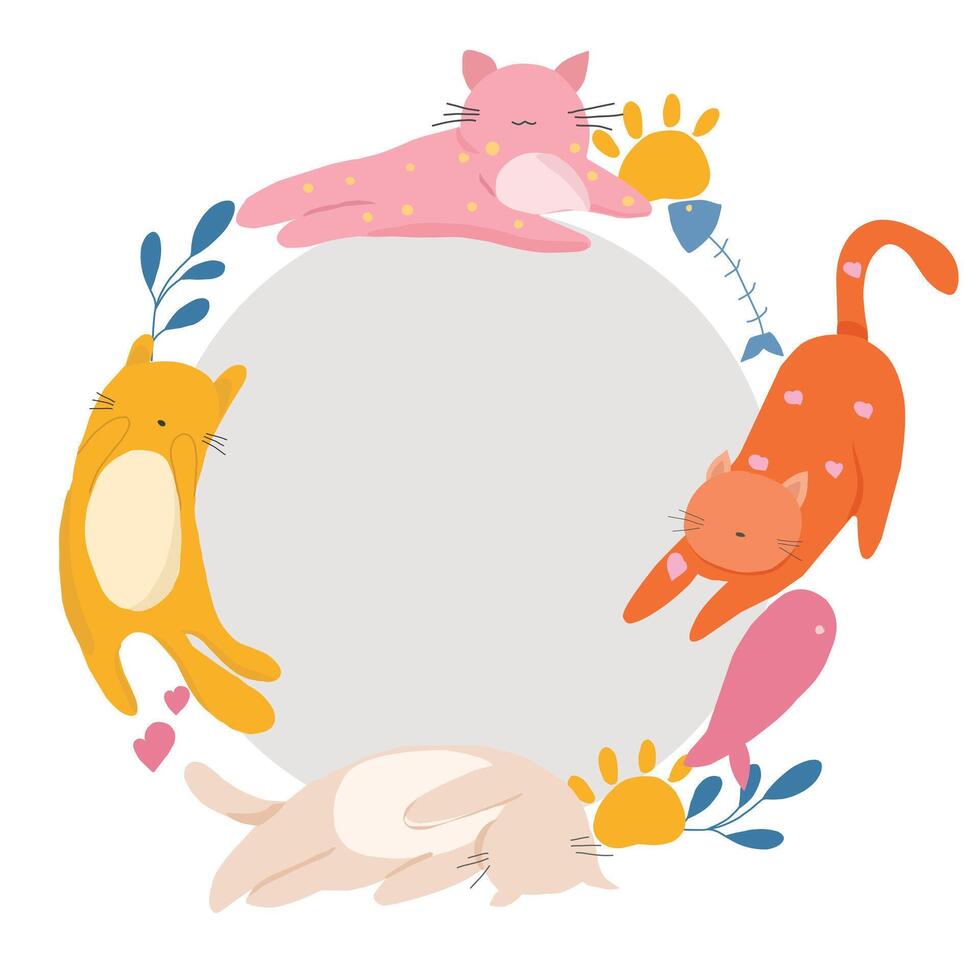 Cute and Colorful Cat Cartoon Wreath vector