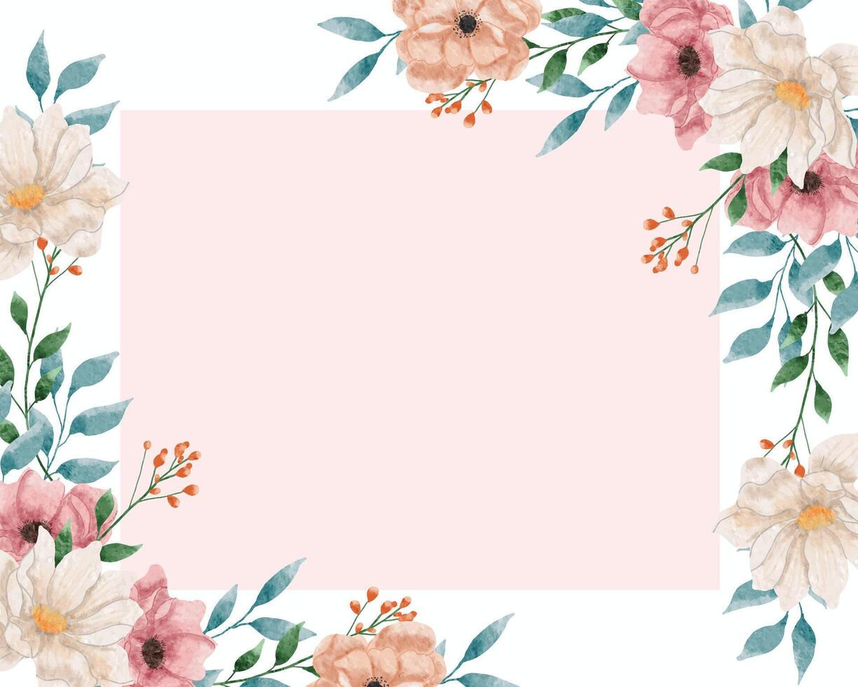 White and Pink Watercolor Flower Border vector