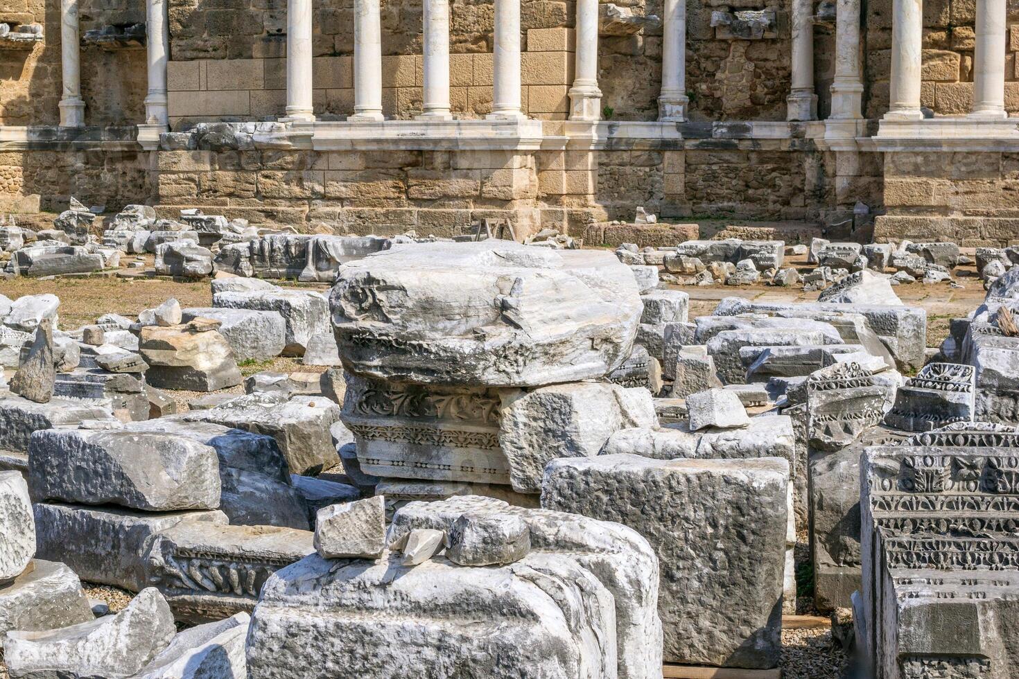 Exploring the Magnificent Ancient Greek Temple Ruins of Ephesus in Side, Turkey. photo