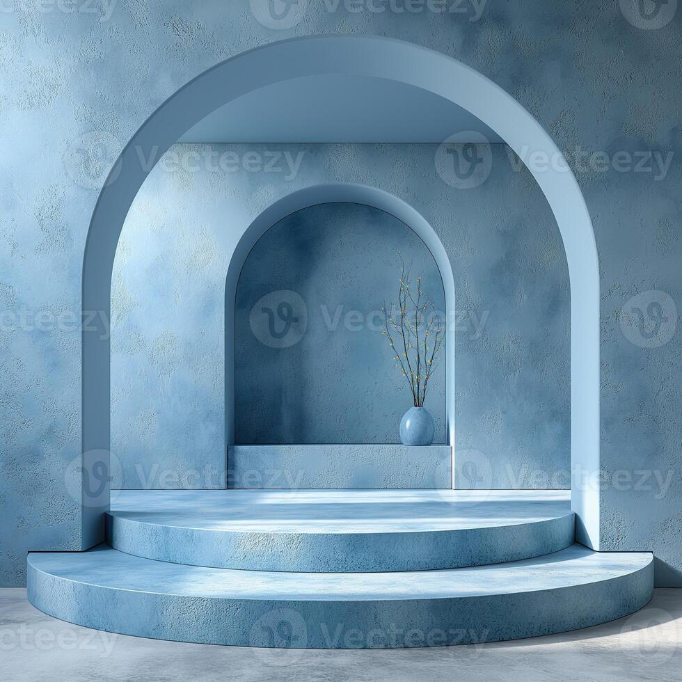 The blue archway is a part of a room with a blue wall photo