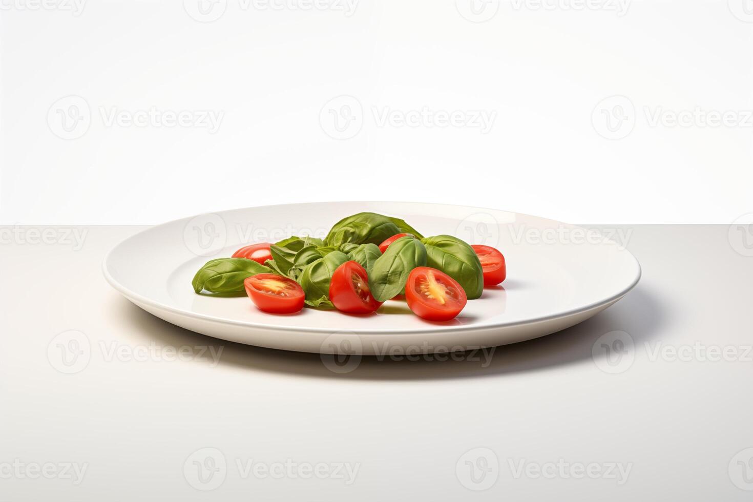 A plate of salad with tomatoes and basil photo