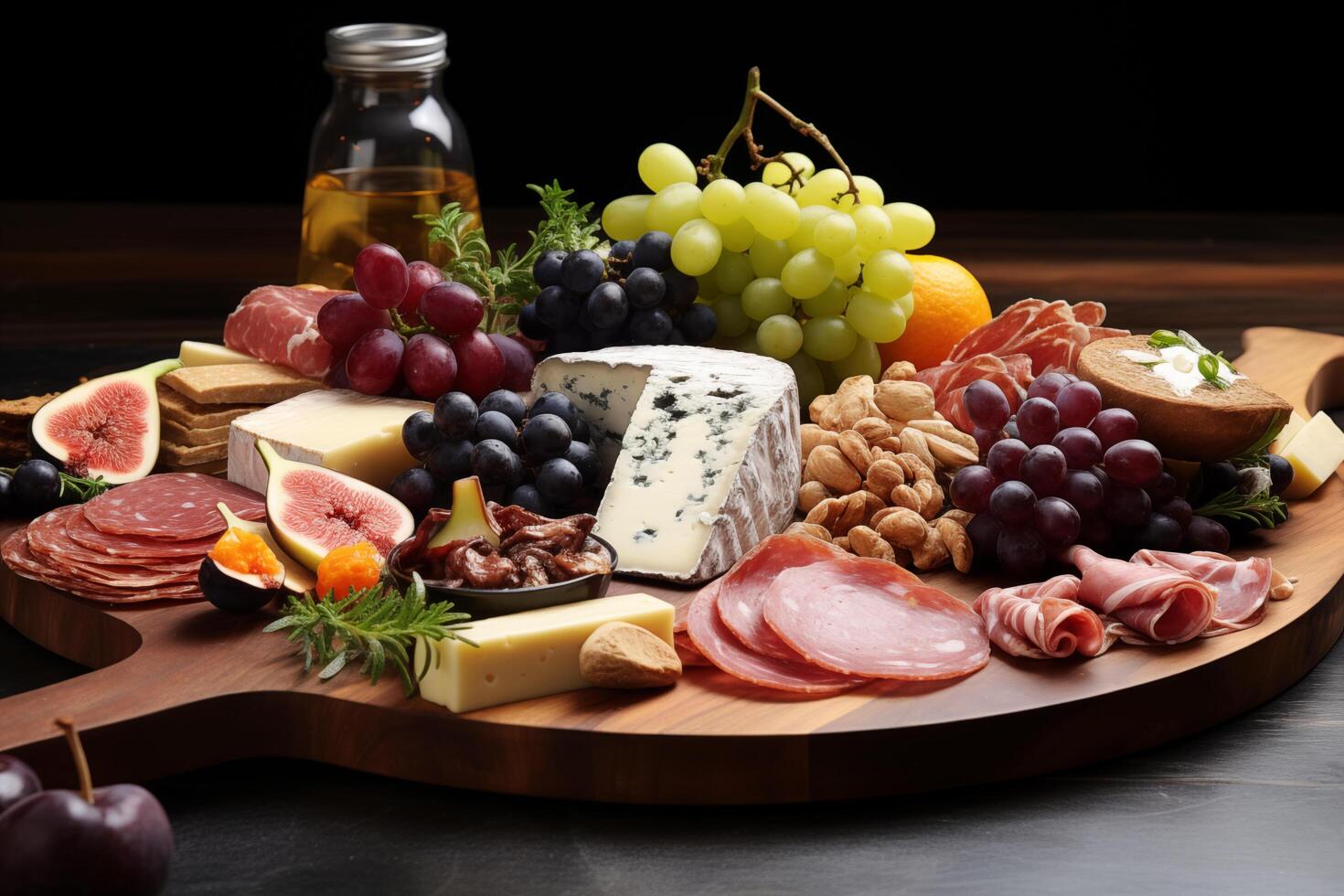 Elegant charcuterie board with assorted cheeses and cured meats photo