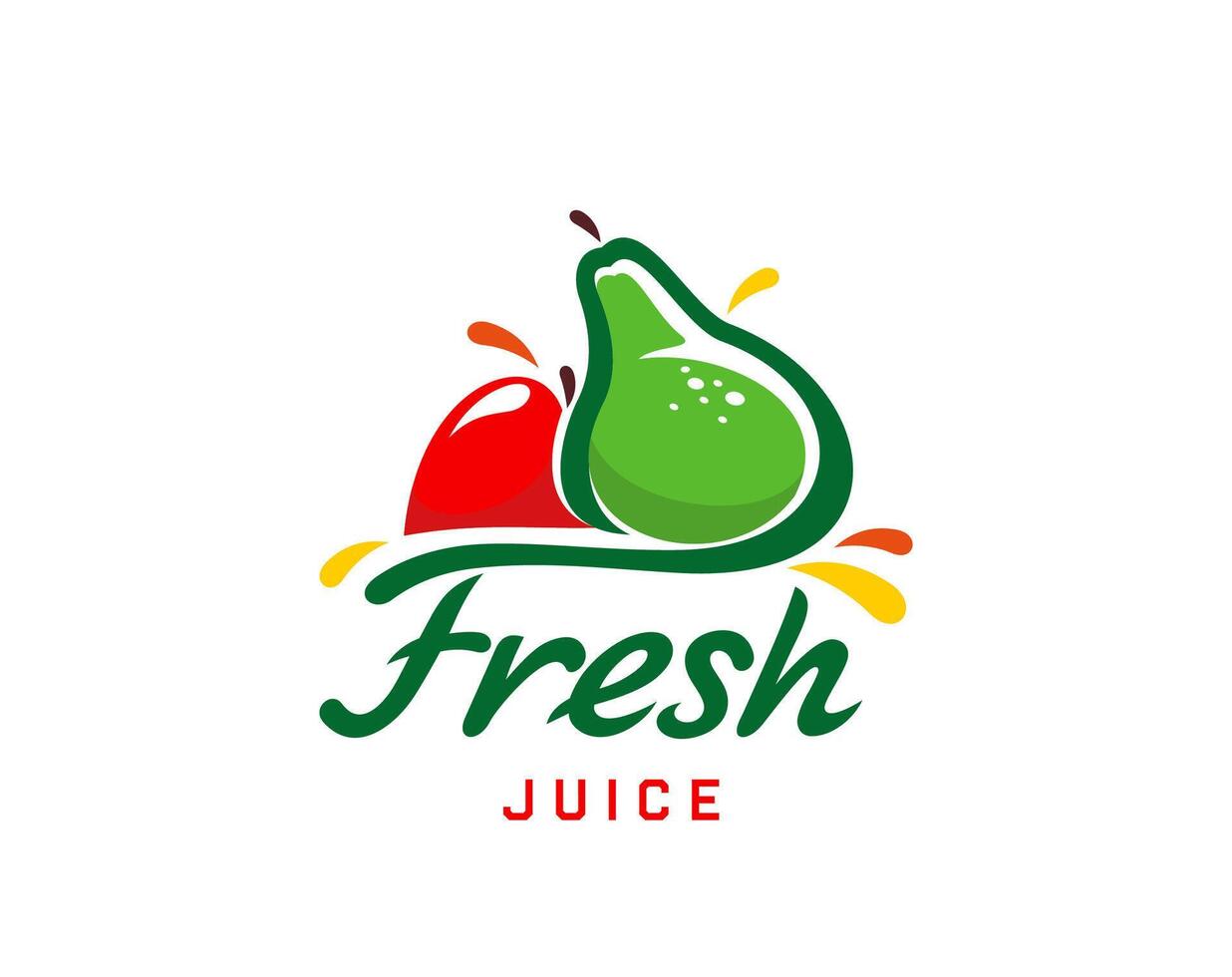 Fresh juice icon, pear apple fruit drink, smoothie vector