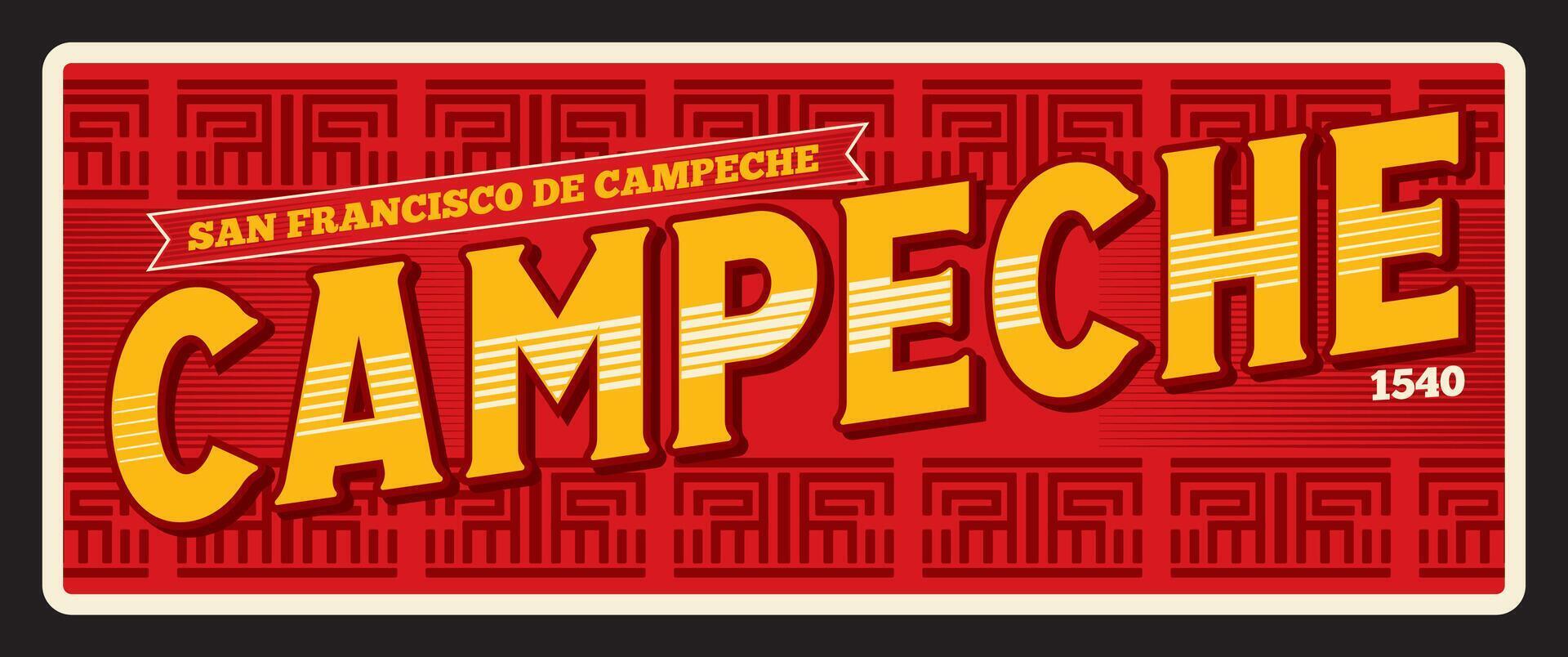 Campeche Mexico, vintage travel plate vector