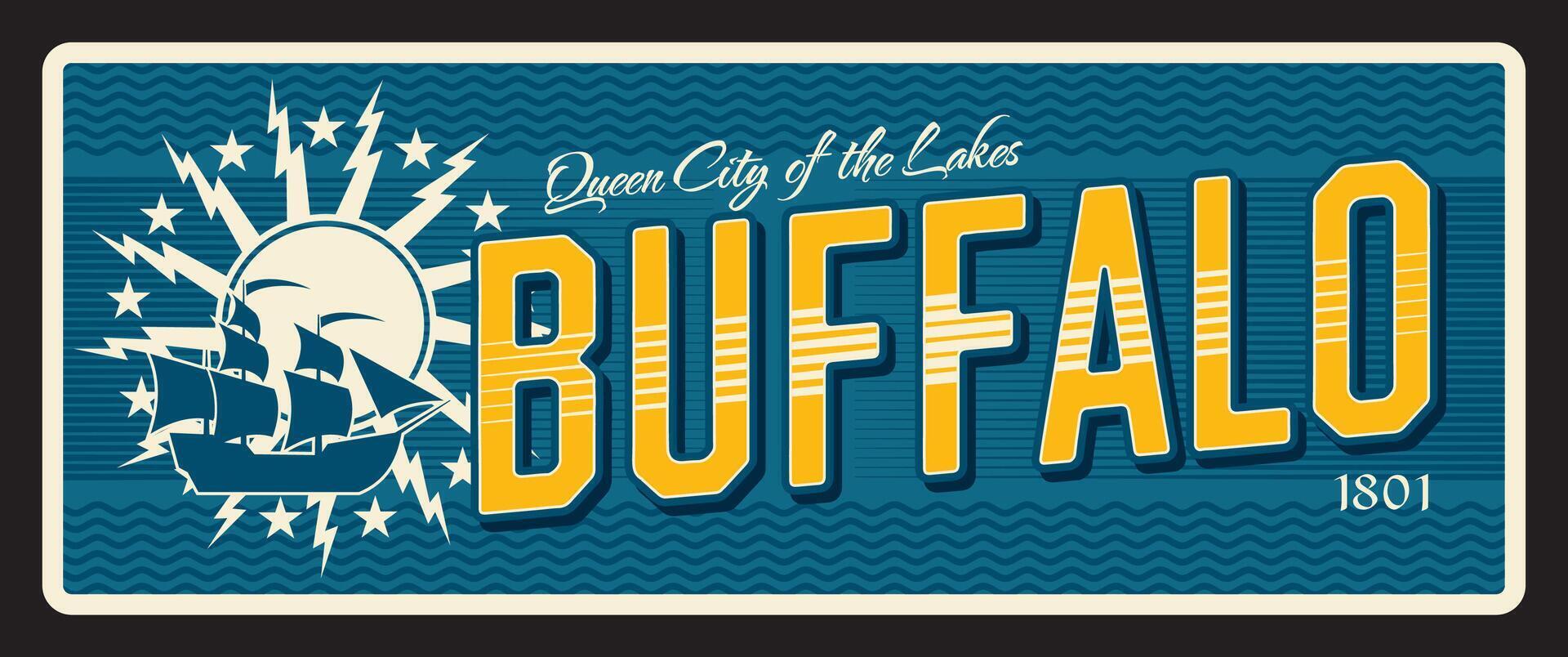 Buffalo american city, USA retro travel plate vector