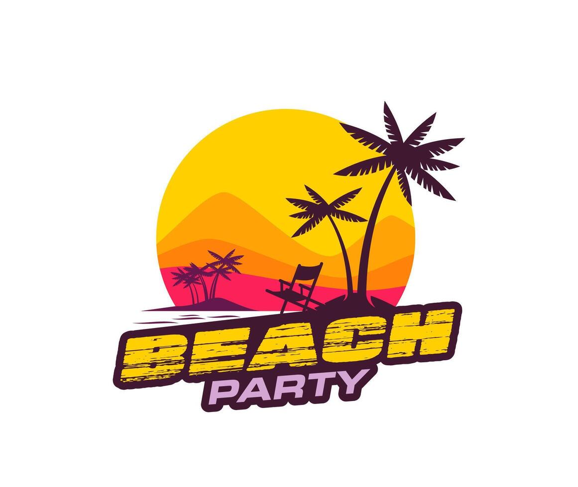 Summer tropical beach party icon, palm tree resort vector