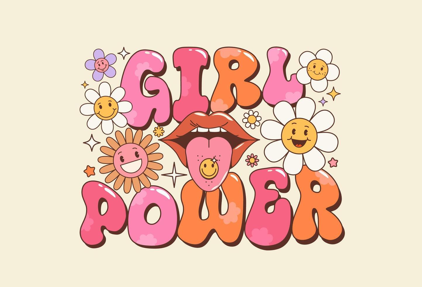 Groovy girl power quote in psychedelic style vector