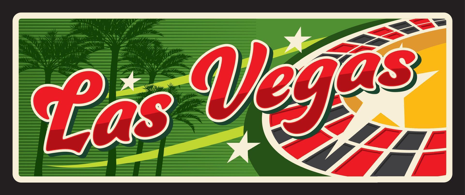 Las Vegas tin sign, american retro travel plate vector