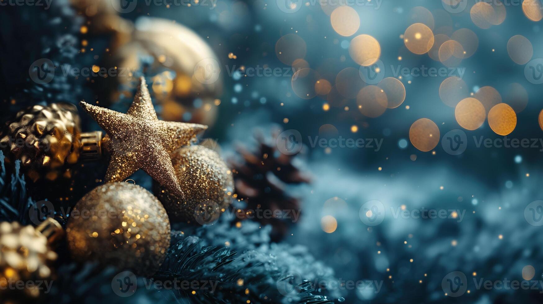 A star is surrounded by gold ornaments on a tree photo