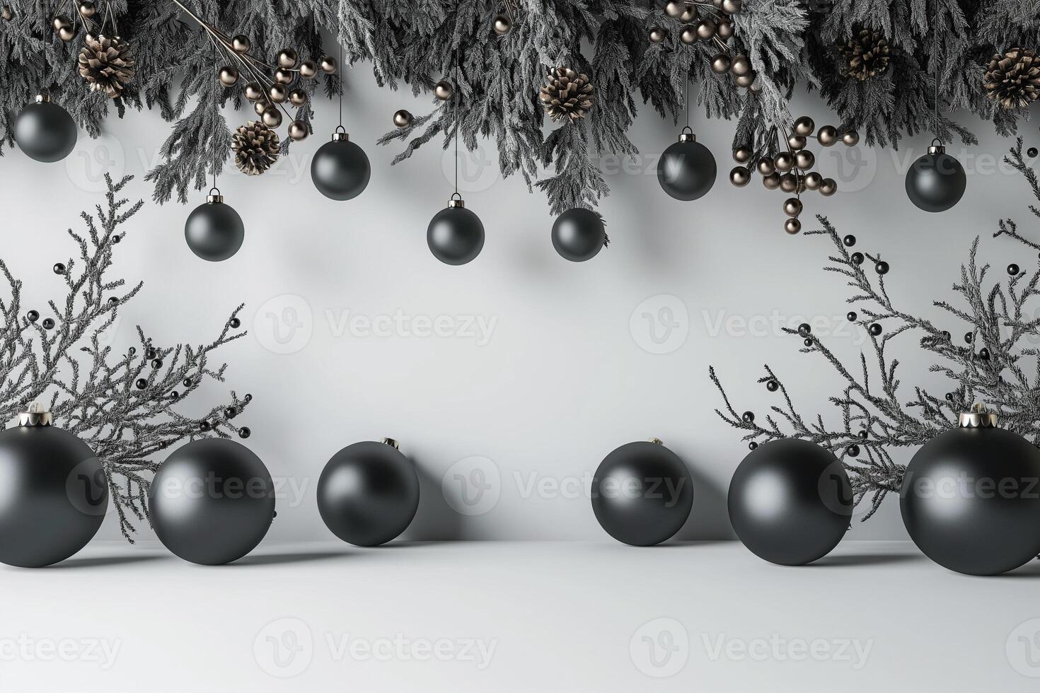 A black and white Christmas tree with a white background photo